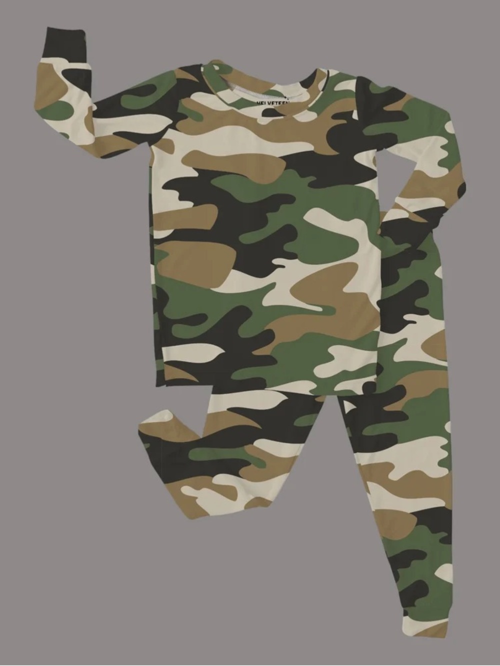 Bunny Knots Bamboo Kids Camouflage Long Sleeve Pajama Set in Green Camo